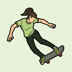 Fototapeta na wymiar Skateboarder Playing Skateboard Extreme Sport Action Cartoon Graphic Vector