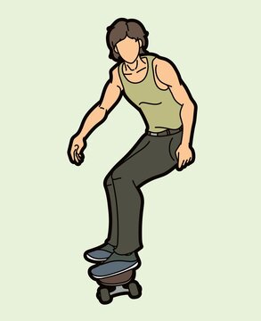 Skateboarder Playing Skateboard Extreme Sport Action Cartoon Graphic Vector