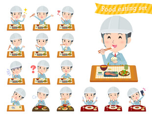食事に関する現場監督男性のセット