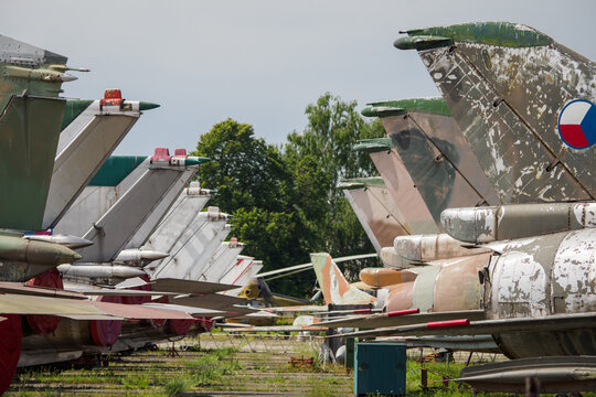 Rear wings of military decommissioned fighter planes.
