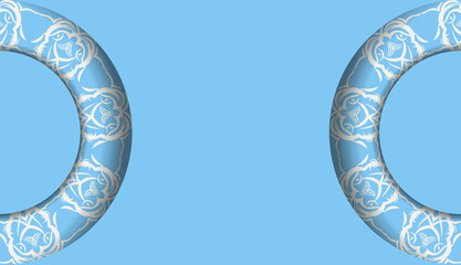 Baner of blue color with a mandala with a white pattern and a place for your logo or text