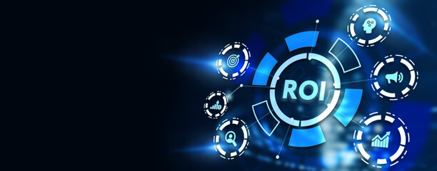 ROI Return on investment financial growth concept. Business, Technology, Internet and network concept. 3d illustration