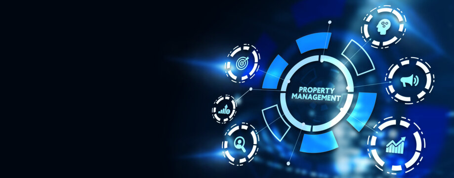 PROPERTY MANAGEMENT inscription, new business concept Business, Technology, Internet and network concept. 3d illustration