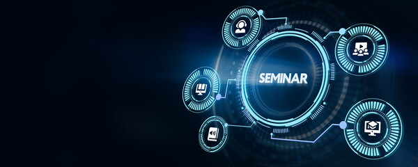 Obraz premium Business, Technology, Internet and network concept. Webinar e-learning. Training concept. 3d illustration