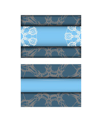 Greeting card in blue color with luxurious white ornaments for your design.