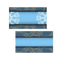 Blue greeting card with luxurious white ornaments for your brand.