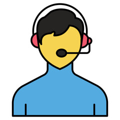 Avatar wearing headphones, flat icon of csr