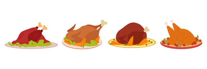 thanksgiving turkey cooking simple illustration set vector