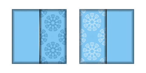 Greeting card in light blue with vintage white pattern prepared for typography.