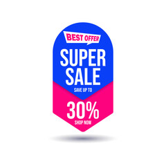 super sale, up to 30% off, limited time offer, special discount, shop now, elements icon, label  designs