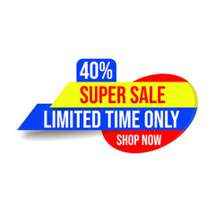 super sale, up to 40% off, limited time offer, special discount, shop now, elements icon, label  designs