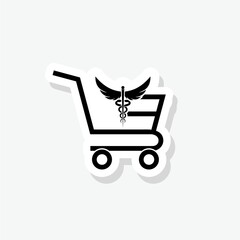 Shopping pharmacy cart sticker icon isolated on white background