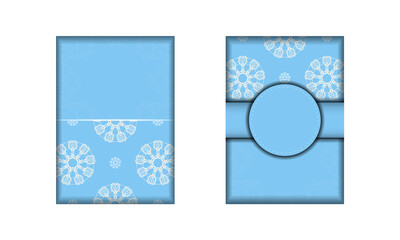 Blue greeting card with mandala white pattern prepared for typography.