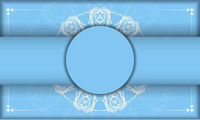 Baner of blue color with mandala white pattern for design under your logo or text