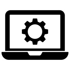 Gear inside laptop, concept of laptop setting icon