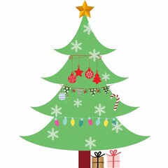 Christmas tree with Xmas star, white background, illustration