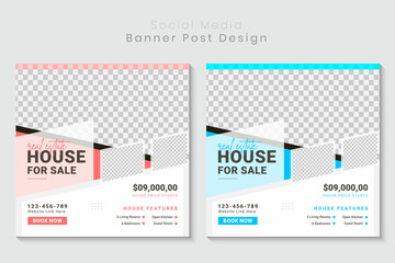 Real estate social media banner and house property square flyer, poster and brochure cover template Design