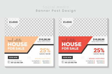 Real estate social media banner and house property square flyer, poster and brochure cover template Design