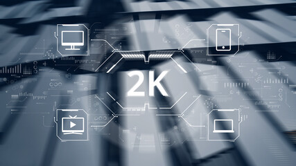 High resolution 2k concept on abstract image with icons computer, tv and smartphone