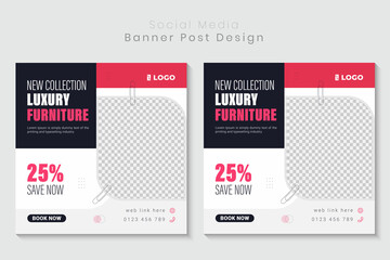 Furniture sale social media banner and Real estate house property interior product square flyer, poster and brochure cover template Design