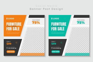 Furniture sale social media banner and Real estate house property interior product square flyer, poster and brochure cover template Design