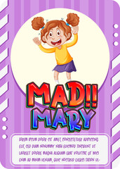 Character game card with word Mad Mary