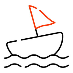 Water transport icon, linear design of boat