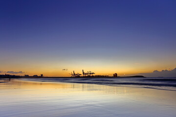 Sunset at Taipei Port, industrial landscape with lift crane in Taipei Taiwan.