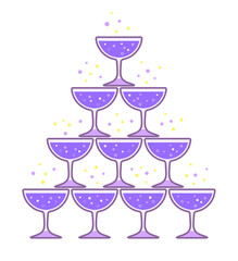 sparkling champagne glass pyramid, glass tower vector illustration