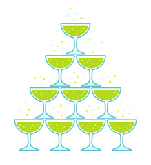 sparkling champagne glass pyramid, glass tower vector illustration