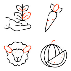 Pack of Fruit and Vegetable Linear Icons 