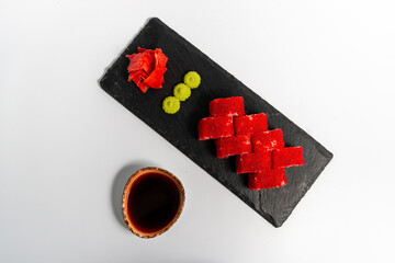 california sushi on a blackboard on a white background