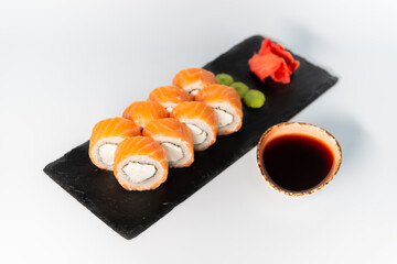 philadelphia sushi on a blackboard on a white background
