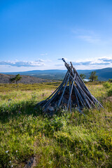 Midsummer bonfire on top of the Levi fell, Lapland