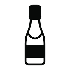 Champagne black filled outline icon, Merry Christmas and Happy New Year icons for web and mobile design.