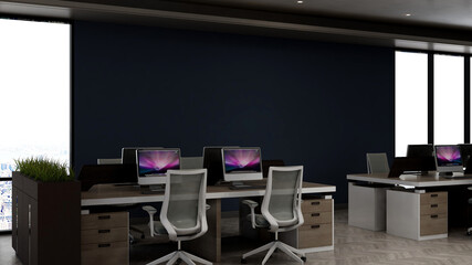modern business office manager room with 3d design interior for company wall logo mockup