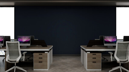 modern business office manager room with 3d design interior for company wall logo mockup