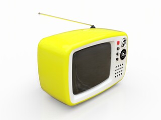 Cute old yellow tv with antenna on a white background. 3d illustration.