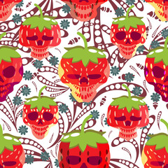 seamless pattern, with unique skull shape and floral elements