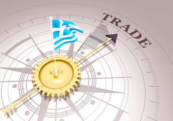 Global business concept. Waved flag of Greece