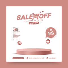 Blank sale product podium scene for social media post, pedestal stage for product presentation isolated on white background.
