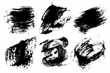 Set Brush Shape Vector Strokes in Black color on white background. Hand painted grange elements. Ink drawing. Dirty artistic design . Place for text, quote, information, company name.