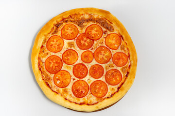 Pizza margarita on a white background top view