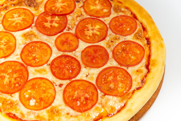 Pizza margarita on a white background close up