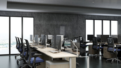 Fototapeta na wymiar industrial office area with blank wall 3d design interior