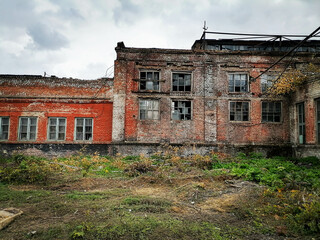 Fototapeta na wymiar Old ancient ruins of a Ukraine factory. High quality photo