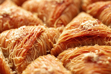 Close up of Turkish Baklava dessert with honey and nuts