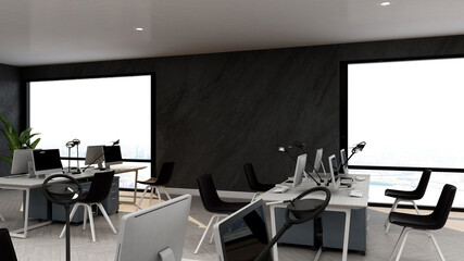 office area with blank wall 3d design interior