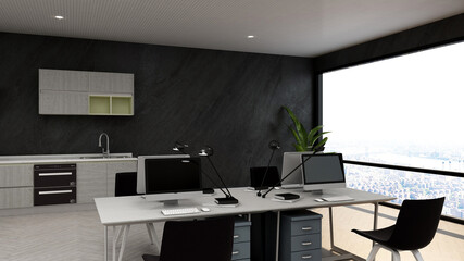 office area with blank wall 3d design interior