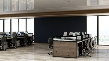 industrial office area with blank wall 3d design interior